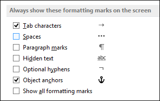 word for mac - view - reveal formatting